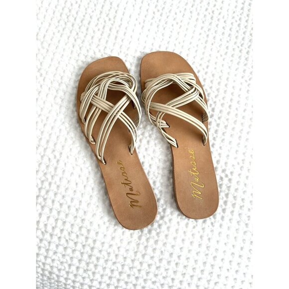 Matisse Tate Leather Strappy Sandal In Ivory Size 8 Casual Summer Beach Preppy - Picture 1 of 6